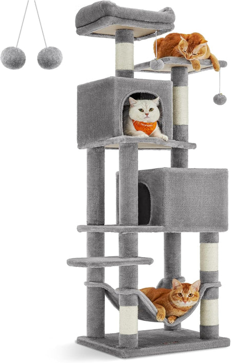 61” Cat Tree – Multi-Level Indoor Cat Tower, Light Gray