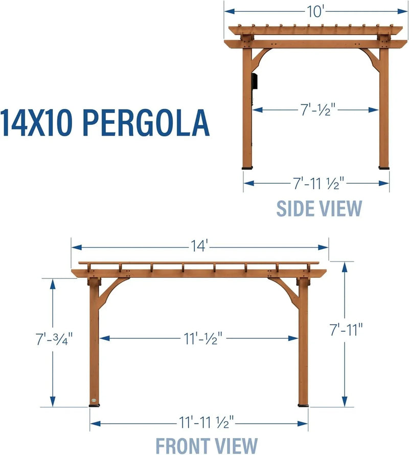10 Ft. X 14 Ft. Traditional All Cedar Wood Outdoor Patio Pergola Shade Structure