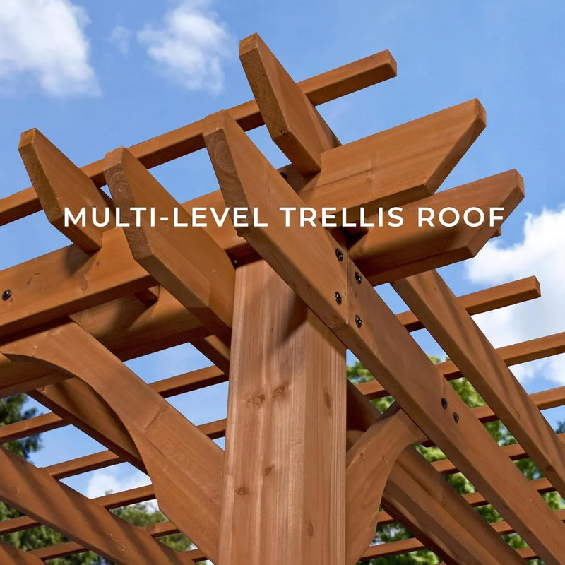 10 Ft. X 14 Ft. Traditional All Cedar Wood Outdoor Patio Pergola Shade Structure