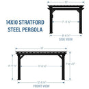 14×10 Stratford Traditional Steel Pergola With Sail Shade Soft Canopy