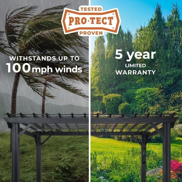 14×10 Stratford Traditional Steel Pergola With Sail Shade Soft Canopy